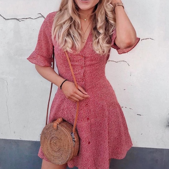 Lulus Dresses & Skirts - Lulu’s Castana Rust Red Print Button-Up Dress